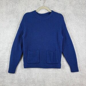 Ann Taylor Chunky Knit Merino Wool Blend Pocket Sweater Pockets Size M Blue Cozy